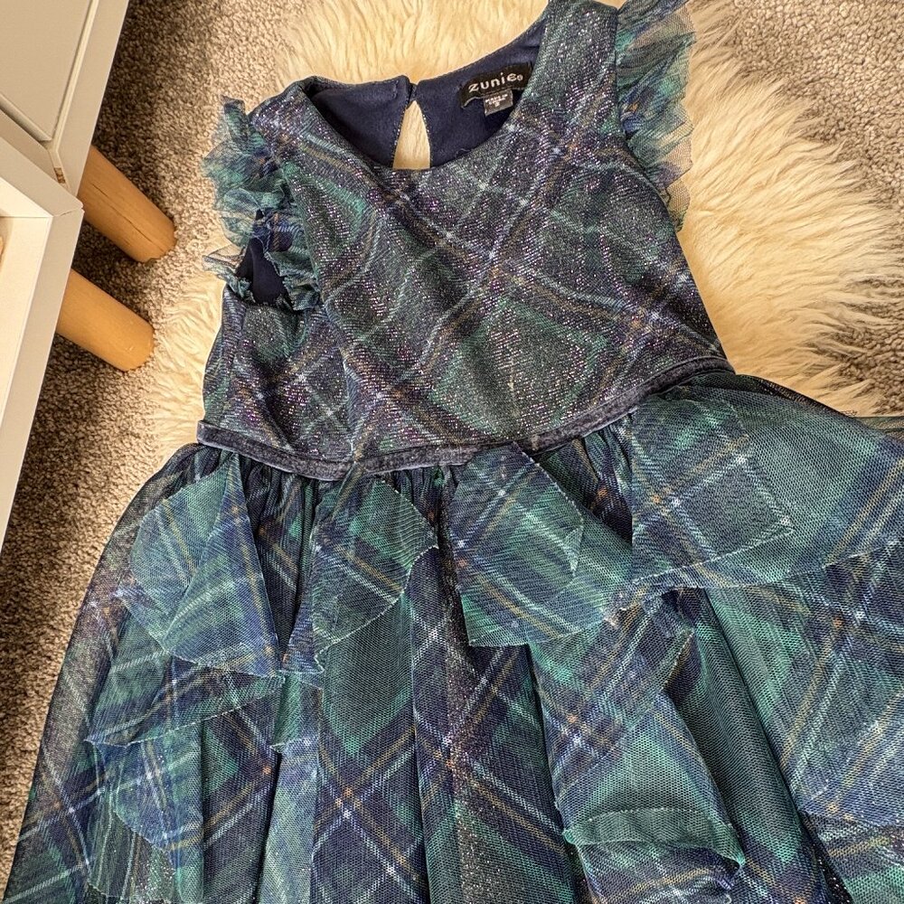 Zunie Girls Green/Blue Plaid Sparkly Dress